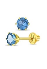 delightful tiny gold round December simulated birthstone baby earrings